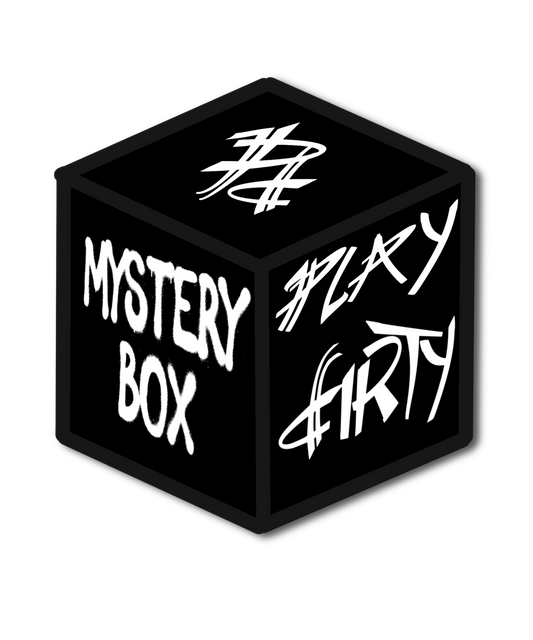 PLAYDIRTY MYSTERY BOX design featuring unique graphics on a cube.