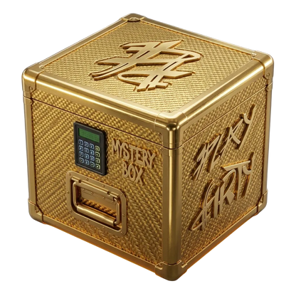 Gold mystery box with digital display on a gray background
