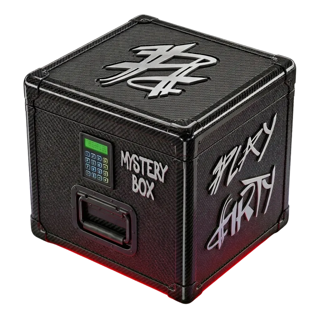 Black mystery box with 'Play Dirty' branding and digital display with red underglow