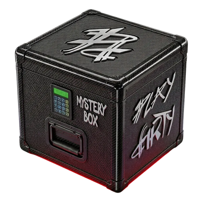 Black mystery box with 'Play Dirty' branding and digital display with red underglow